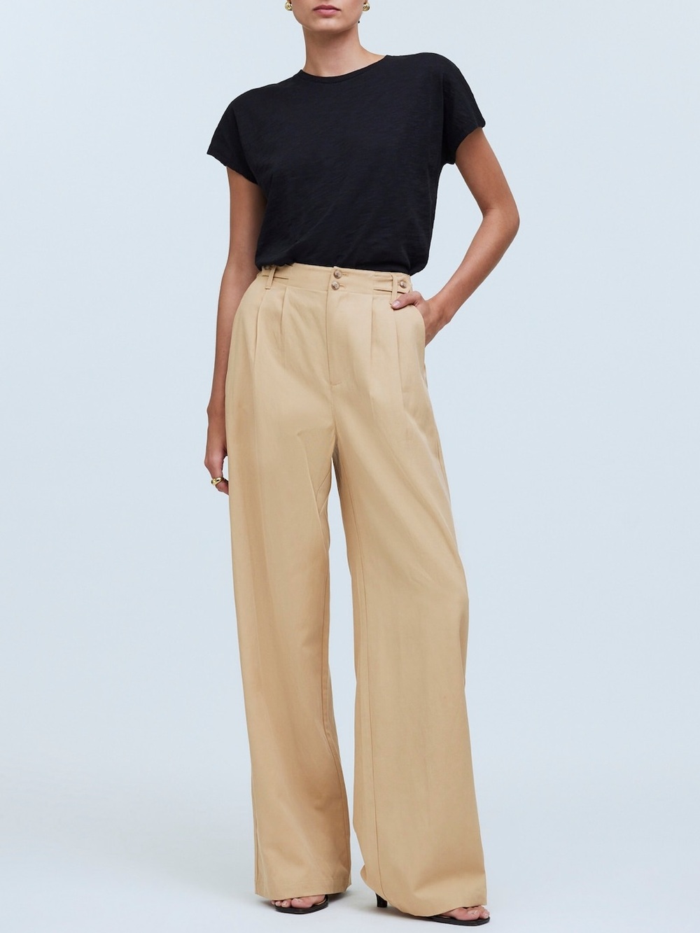 Madewell The Petite Harlow Wide-Leg Pant in Seeded Khaki - Size 4 (Petite)
